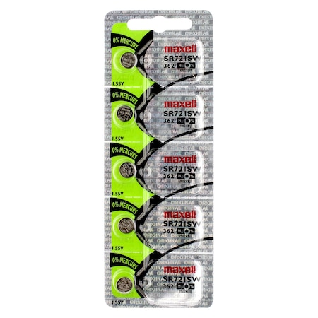 Maxell Silver Oxide Watch Battery SR721SW Low Drain Replaces 362, PK 5 SR721SW